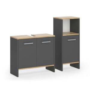 Wohnli Möbelsuche - Badezimmermöbel-Set 2 Teile Anthrazit/Goldkraft Eiche 97.6x82.6cm
