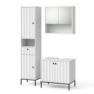 Wohnli Möbelsuche - Badmöbel-Set 3 Teile Weiß Riffel 70x65cm