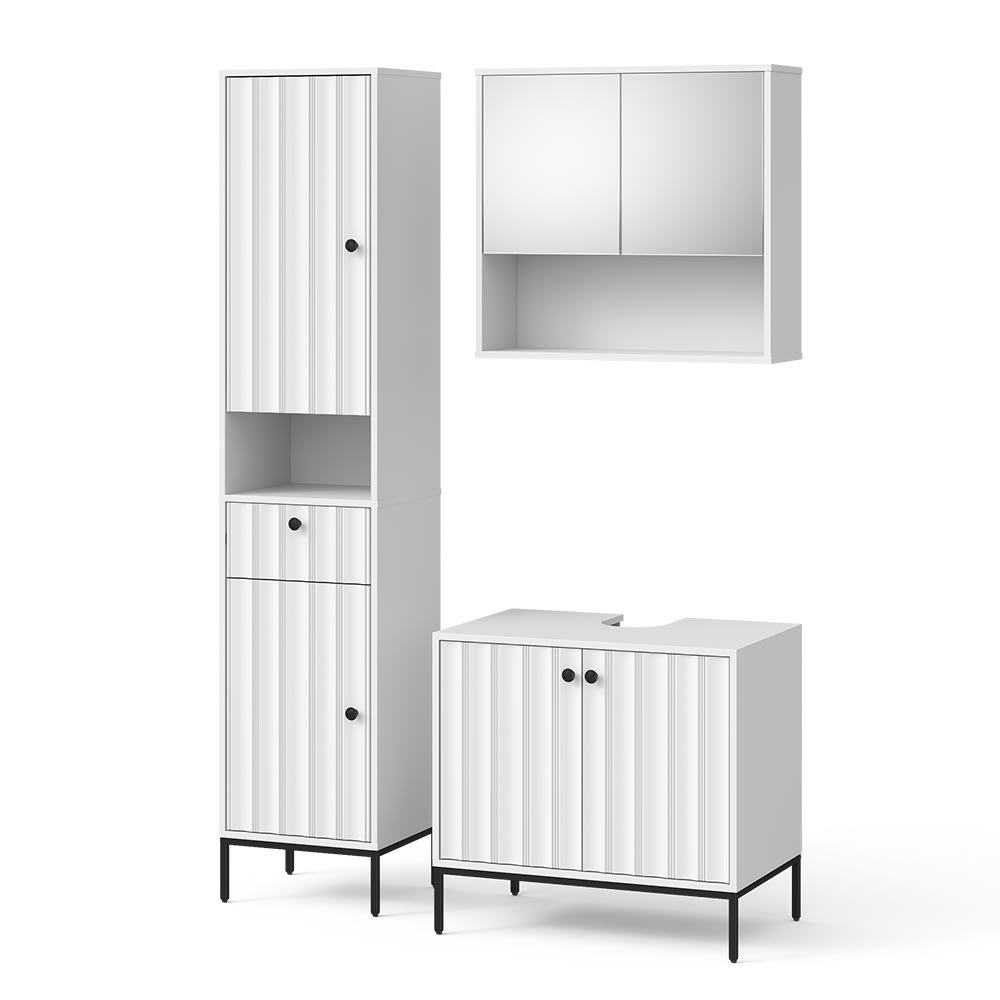Wohnli Möbelsuche - Badmöbel-Set 3 Teile Weiß Riffel 70x65cm