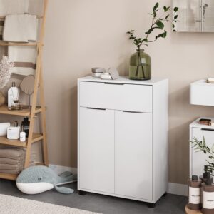 wohnli-moebel-suche-M26076254-1 Badschrank mit 1 Schublade und 2 Türen Weiß 60x86cm 60x86x30cm Spanplatte Weiß Vicco Möbel Badezimmermöbel