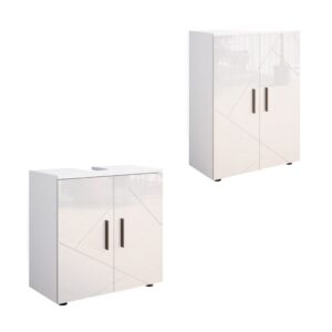 wohnli-moebel-suche-M26076255 Wohnli Möbelsuche - Badezimmermöbel-Set 2 Teile mit Midischrank Weiß Hochglanz 60x81cm