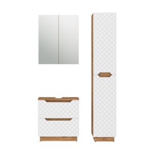 Wohnli Möbelsuche - Badmöbel-Set 3 Teile Eiche/Weiß mit Kachelstruktur 59.8x63cm