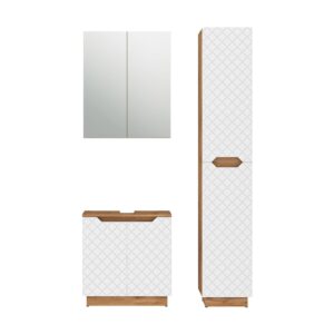 Wohnli Möbelsuche - Badmöbel-Set 3 Teile Eiche/Weiß mit Kachelstruktur 59.8x62cm
