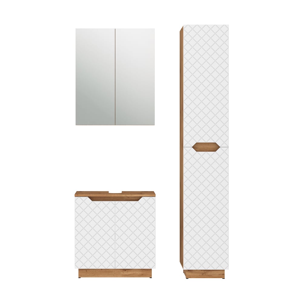 Wohnli Möbelsuche - Badmöbel-Set 3 Teile Eiche/Weiß mit Kachelstruktur 59.8x62cm