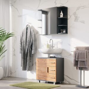 wohnli-moebel-suche-M26076261-1 Badmöbel-Set 2 Teile Anthrazit/Goldkraft Eiche 60.2x60.8cm 61x61x33cm Spanplatte Schwarz Vicco Möbel Badezimmermöbel