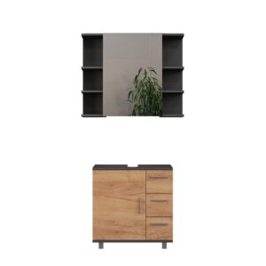 wohnli-moebel-suche-M26076261 Wohnli Möbelsuche - Badmöbel-Set 2 Teile Anthrazit/Goldkraft Eiche 60.2x60.8cm