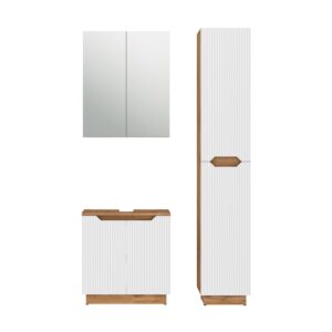 Wohnli Möbelsuche - Badmöbel-Set 3 Teile Eiche/weiß gestreift 59.8x62.1cm