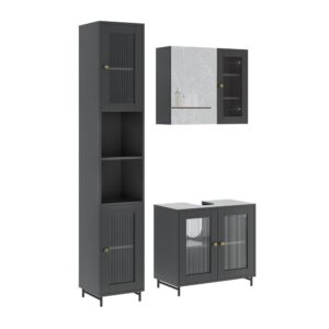 Wohnli Möbelsuche - Badmöbel-Set 3 Teile mit Hochschrank Grau 60x58cm