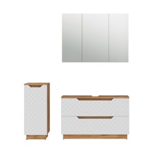 wohnli-moebel-suche-M26076266 Wohnli Möbelsuche - Badmöbel-Set 3 Teile Eiche/Weiß mit Kachelstruktur 99x63cm