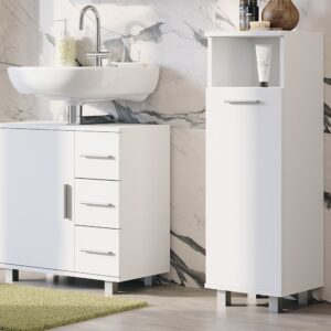wohnli-moebel-suche-M26076267-1 Midischrank mit Tür Weiß 30.2x95cm 31x95x30cm Spanplatte Weiß Vicco Möbel Badezimmermöbel