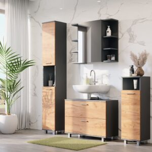 Badmöbel-Set 4 Teile Goldkraft Eiche/Anthrazit 80.2x60.8cm 81x61x33cm Spanplatte Braun Vicco Möbel Badezimmermöbel