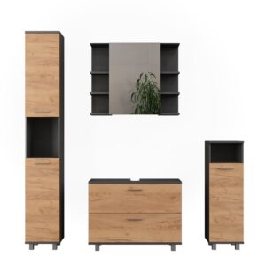 Wohnli Möbelsuche - Badmöbel-Set 4 Teile Goldkraft Eiche/Anthrazit 80.2x60.8cm