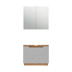 wohnli-moebel-suche-M26076276 Wohnli Möbelsuche - Badmöbel-Set 2 Teile Eiche/Grau mit Kachelstruktur 79.6x62.1cm