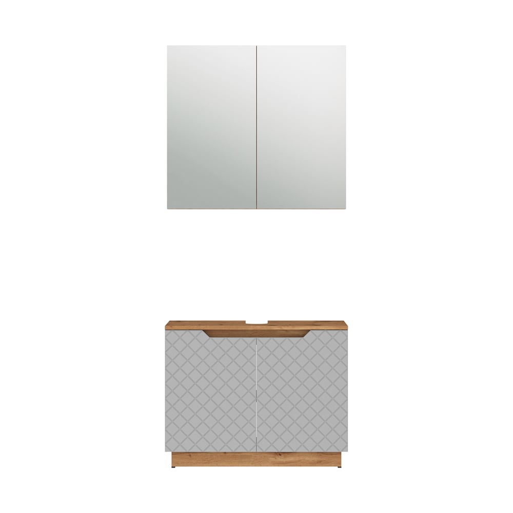 wohnli-moebel-suche-M26076276 Wohnli Möbelsuche - Badmöbel-Set 2 Teile Eiche/Grau mit Kachelstruktur 79.6x62.1cm