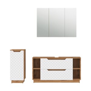 wohnli-moebel-suche-M26076277 Wohnli Möbelsuche - Badmöbel-Set 3 Teile Eiche/Weiß mit Kachelstruktur 119x63cm