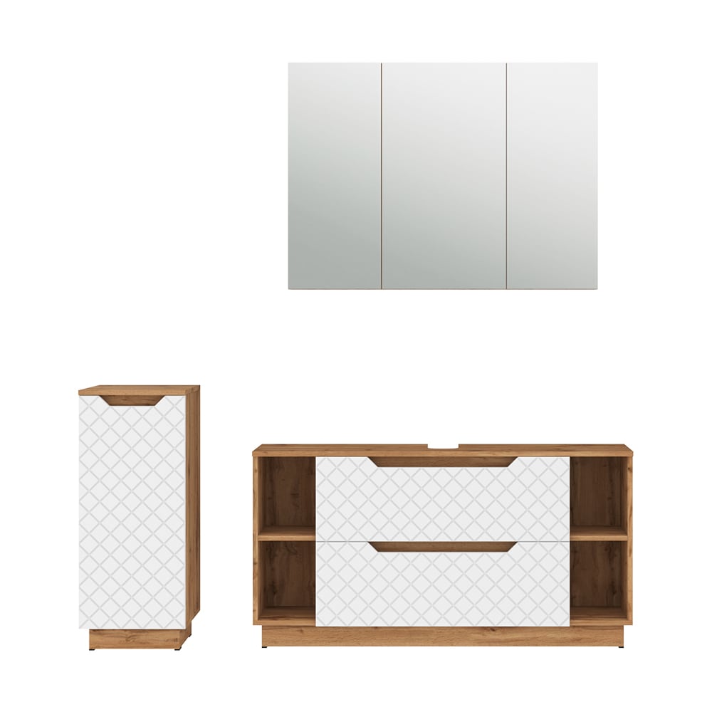 wohnli-moebel-suche-M26076277 Wohnli Möbelsuche - Badmöbel-Set 3 Teile Eiche/Weiß mit Kachelstruktur 119x63cm
