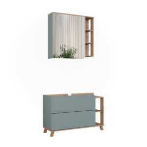 Wohnli Möbelsuche - Badmöbel-Set 2 Teile Sonoma/Blau 100x65cm