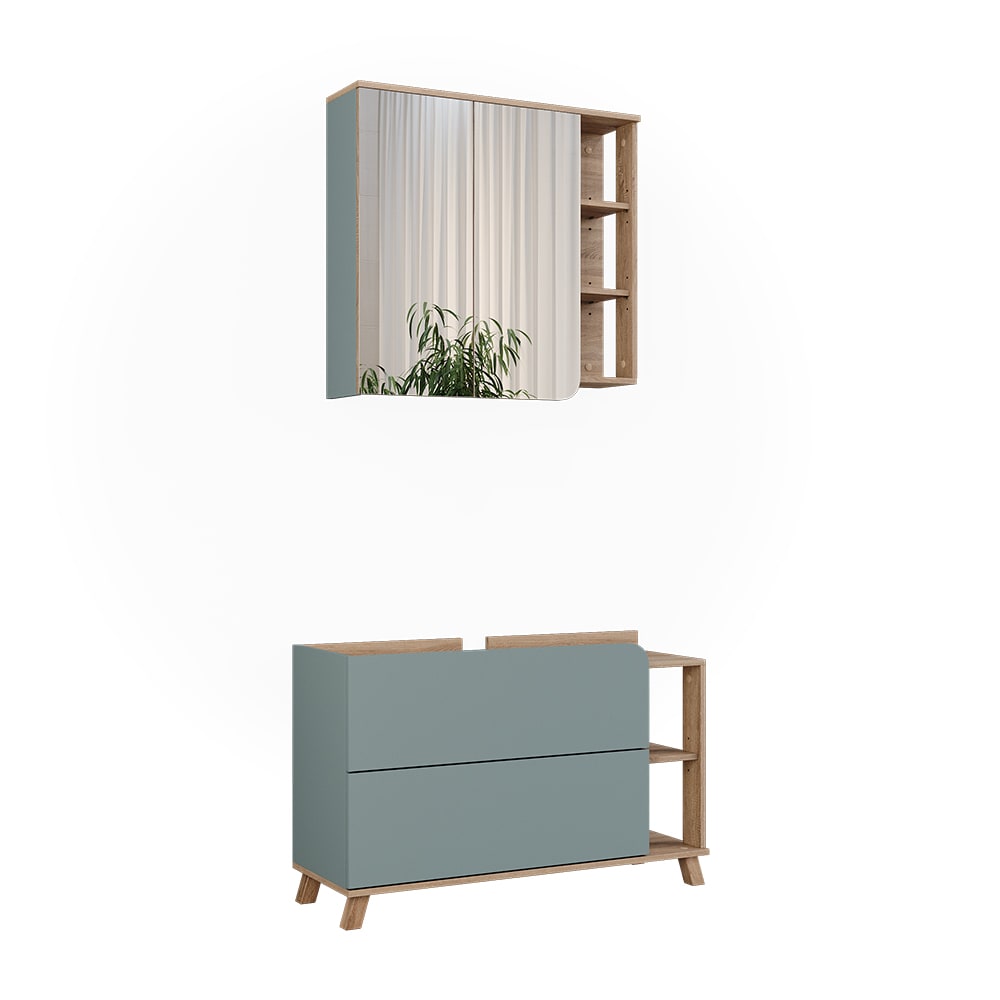 Wohnli Möbelsuche - Badmöbel-Set 2 Teile Sonoma/Blau 100x65cm