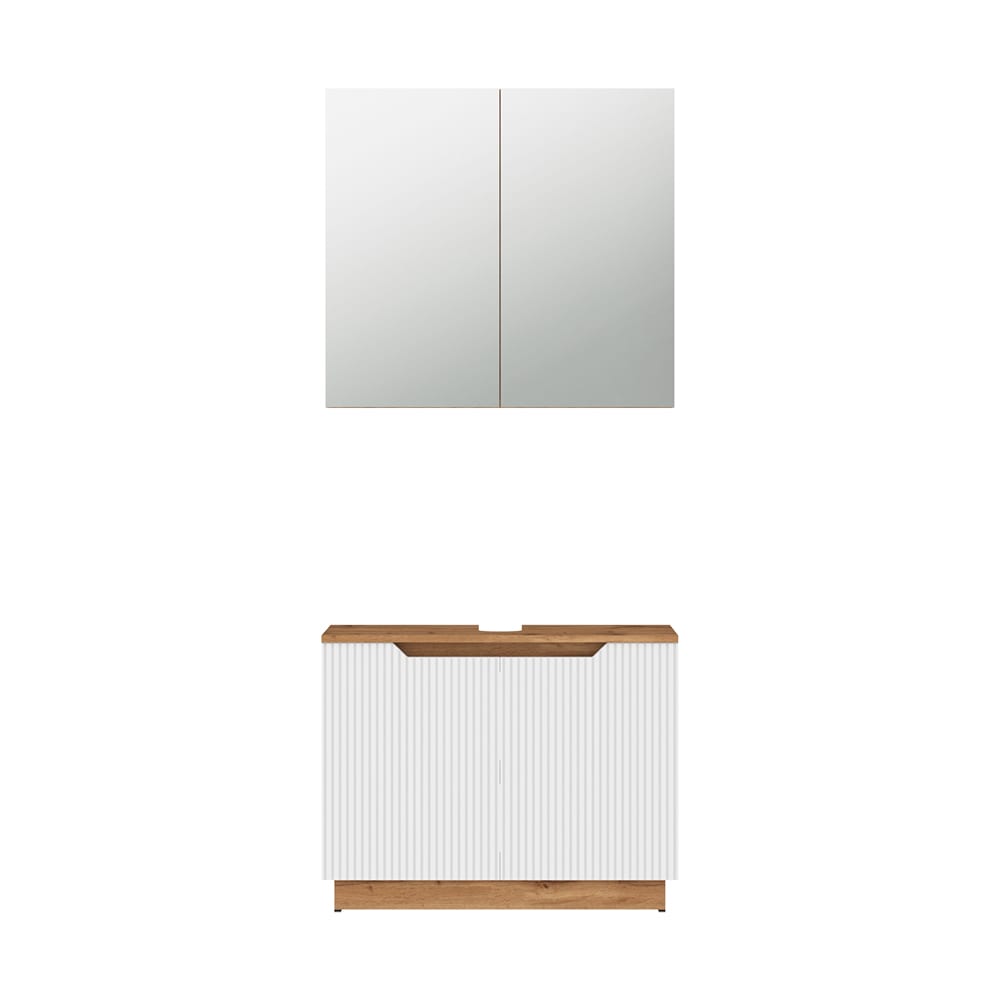 Wohnli Möbelsuche - Badmöbel-Set 2 Teile Eiche/weiß gestreift 79.6x62.1cm