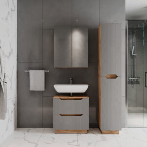 Badmöbel-Set 3 Teile Eiche/grau gestreift 59.8x62.5cm 60x63x32cm Spanplatte Grau Vicco Möbel Badezimmermöbel