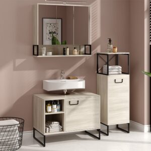 Badmöbel-Set 3 Teile Eiche 80x71.5cm 80x60x46cm Spanplatte Braun Vicco Möbel Badezimmermöbel