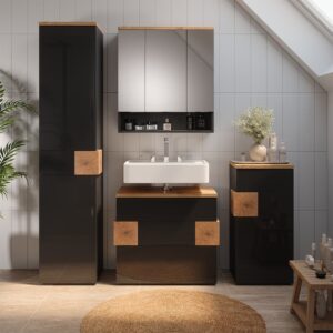 Badmöbel-Set 4 Teile Anthrazit 70x64.5cm 70x65x37cm Spanplatte Schwarz Vicco Möbel Badezimmermöbel