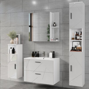 Badmöbel-Set 5 Teile Weiß Hochglanz 80x57cm 80x57x45cm Spanplatte Weiß Vicco Möbel Badezimmermöbel