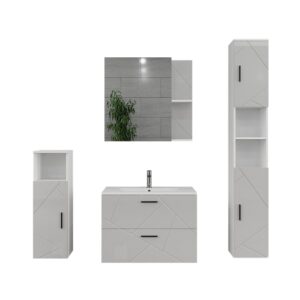 Wohnli Möbelsuche - Badmöbel-Set 5 Teile Weiß Hochglanz 80x57cm