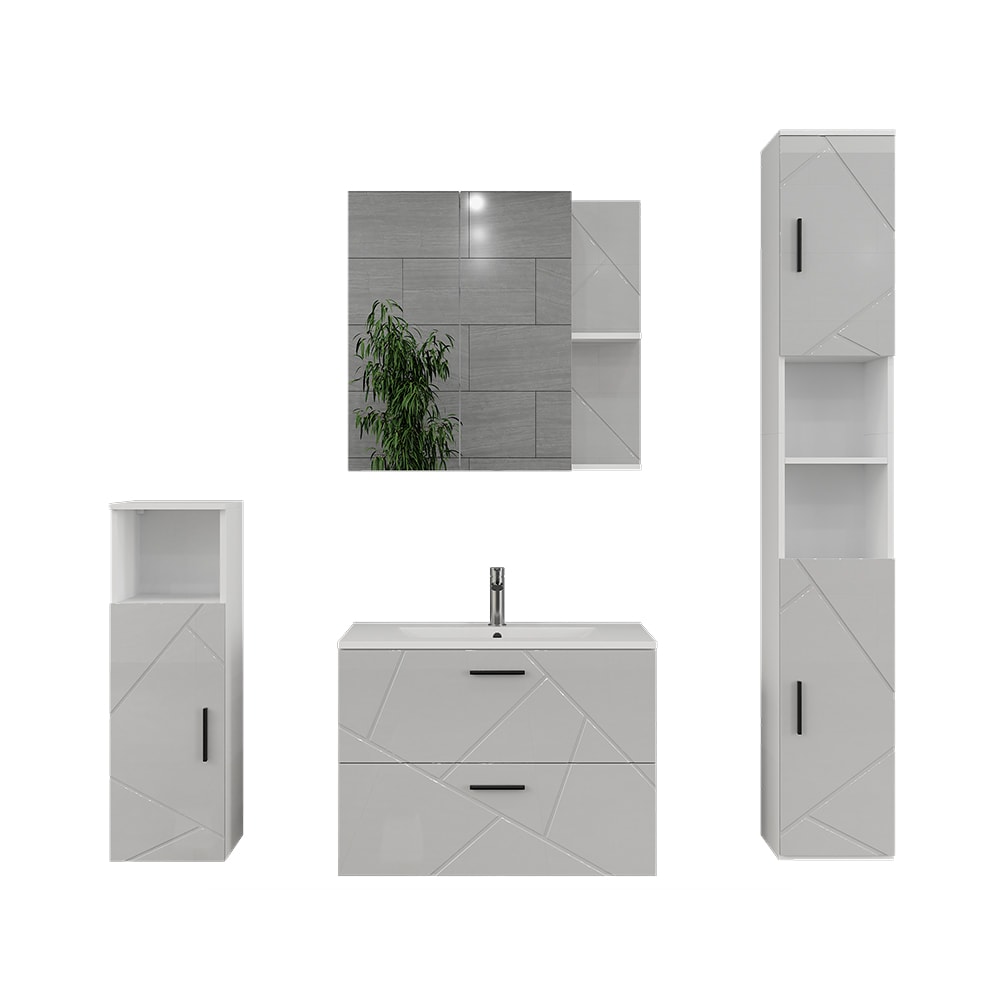wohnli-moebel-suche-M26076290 Wohnli Möbelsuche - Badmöbel-Set 5 Teile Weiß Hochglanz 80x57cm
