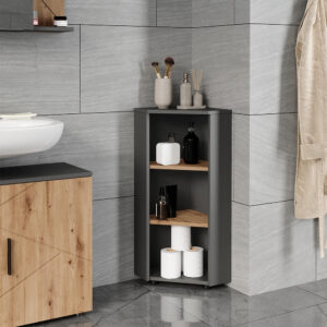 wohnli-moebel-suche-M26076291-1 Eckmidischrank 3 Ablagefächer Anthrazit/Goldkraft Eiche 33x81cm 33x81x33cm Spanplatte Schwarz Vicco Möbel Badezimmermöbel