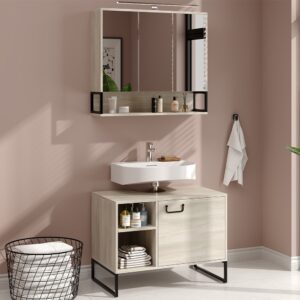 wohnli-moebel-suche-M26076293-1 Badmöbel-Set 2 Teile Eiche/Schwarz 80x60cm 80x60x46cm Spanplatte Braun Vicco Möbel Badezimmermöbel