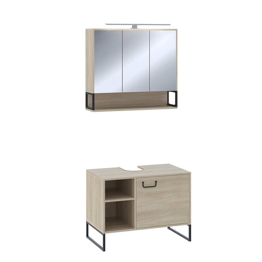 wohnli-moebel-suche-M26076293 Wohnli Möbelsuche - Badmöbel-Set 2 Teile Eiche/Schwarz 80x60cm