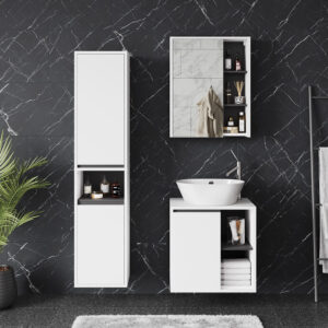 Badmöbel-Set 3 Teile Weiß/Grau 60x60cm 60x60x46cm Spanplatte Weiß Vicco Möbel Badezimmermöbel