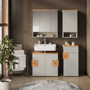 wohnli-moebel-suche-M26076299-1 Badmöbel-Set 4 Teile Grau/Artisan 76x64cm 76x64x37cm Spanplatte Grau Vicco Möbel Badezimmermöbel