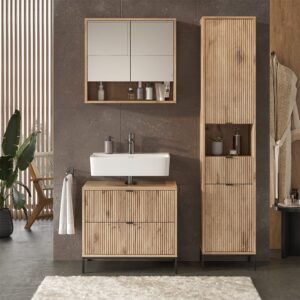 Badmöbel-Set 3 Teile Viking Oak 70x63cm 70x63x46cm Spanplatte Braun Vicco Möbel Badezimmermöbel