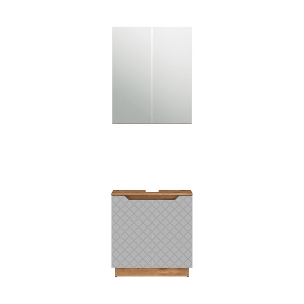 wohnli-moebel-suche-M26076311 Wohnli Möbelsuche - Badmöbel-Set 2 Teile Eiche/Grau mit Kachelstruktur 59.8x62.1cm
