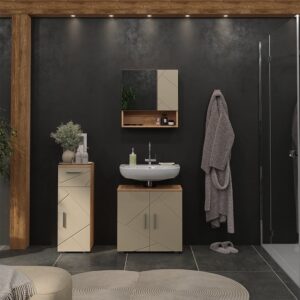 Badmöbel-Set 3 Teile Beige 60x59cm 60x59x30cm Spanplatte Beige Vicco Möbel Badezimmermöbel