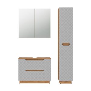 Wohnli Möbelsuche - Badmöbel-Set 3 Teile Eiche/Grau mit Kachelstruktur 79.6x63cm
