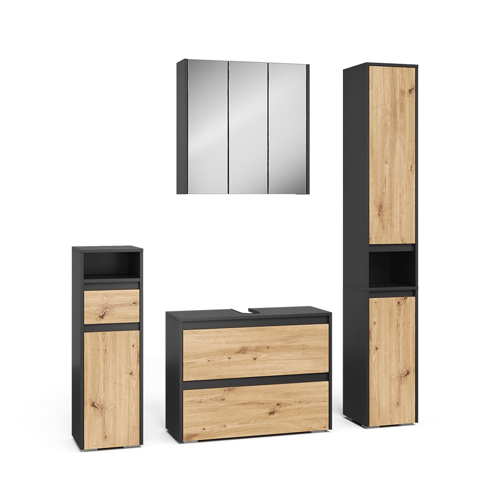 Wohnli Möbelsuche - Badmöbel-Set 4 Teile Anthrazit/Artisan 30.2x96.3cm