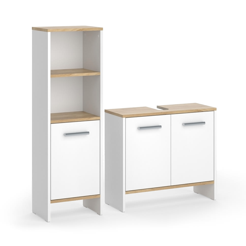 wohnli-moebel-suche-M26076321 Wohnli Möbelsuche - Badezimmermöbel-Set 2 Teile Weiß/Goldkraft Eiche 63.8x57cm