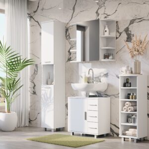 wohnli-moebel-suche-M26076323-1 Badmöbel-Set 4 Teile Weiß 60.2x60.8cm 61x61x33cm Spanplatte Weiß Vicco Möbel Badezimmermöbel