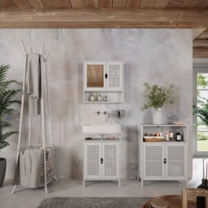 wohnli-moebel-suche-M26076325-1 Badmöbel-Set 3 Teile Weiß 48x60cm 48x60x29cm Spanplatte Weiß Vicco Möbel Badezimmermöbel