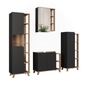 Wohnli Möbelsuche - Badmöbel-Set 4 Teile Sonoma/Anthrazit 80x65cm