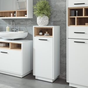 wohnli-moebel-suche-M26076330-1 Wäscheschrank mit herausnehmbarer Innentasche Weiß/Sonoma 38x93cm 38x93x30cm Spanplatte Weiß Vicco Möbel Badezimmermöbel
