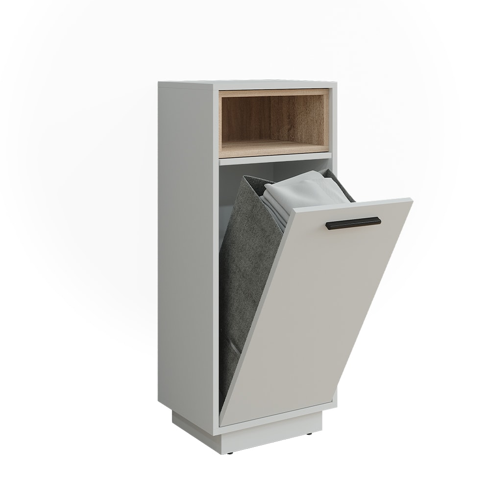 Wohnli Möbelsuche - Wäscheschrank mit herausnehmbarer Innentasche Weiß/Sonoma 38x93cm