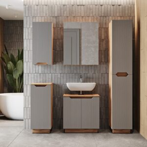 wohnli-moebel-suche-M26076331-1 Badmöbel-Set 5 Teile Eiche/grau gestreift 59.8x62.1cm 60x63x32cm Spanplatte Grau Vicco Möbel Badezimmermöbel