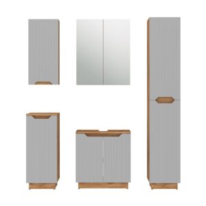 wohnli-moebel-suche-M26076331 Wohnli Möbelsuche - Badmöbel-Set 5 Teile Eiche/grau gestreift 59.8x62.1cm