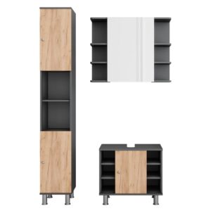 Wohnli Möbelsuche - Badmöbel-Set 3 Teile mit Hochschrank Anthrazit 60x54cm