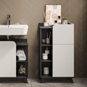 wohnli-moebel-suche-M26076337-1 Midischrank mit Tür und Schublade Anthrazit/Weiß 50x90cm 50x90x35cm Spanplatte Schwarz Vicco Möbel Badezimmermöbel