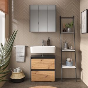 wohnli-moebel-suche-M26076344-1 Badmöbel-Set 2 Teile Anthrazit/Artisan 60.1x62cm 61x62x31cm Spanplatte Braun Vicco Möbel Badezimmermöbel